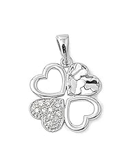 Aureate Four Leaf Clover Heart Pendant Cubic Zirconia Sterling Silver 925