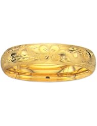 14K Yellow Gold 07" 13.5mm Flourentine Round Domed Classic Bangle With Clasp