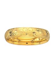 14K Yellow Gold 08" 13.5mm Flourentine Round Domed Classic Bangle With Clasp