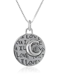 Sterling Silver Circle Disc with "I Love You" and Moon, "You are The Sun The Moon and The Stars" Pendant Necklace, 18"