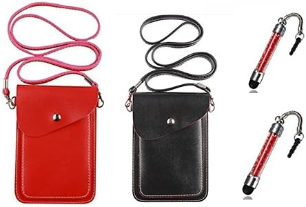 Winlasy (2 Pack) Universal Mobile Phone bag PU Leather Mini Mobile Phone Bag for iPhone 6 6+ plus 5 5S 5C iPhone 4 4S Samsung Galaxy Note2 Note3 S5 S4 S3 HTC and Other Mobile Phon+Touch screen crystal pen+Crystal BowDust Plug (Black+red)