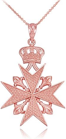 14k Rose Gold Maltese Cross Russian Imperial Order Pendant Necklace (18)