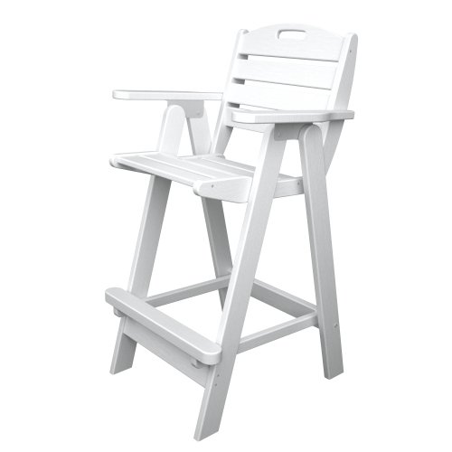 Polywood Outdoor Furniture Nautical Bar Chair, White-Recycled Plastic Materials