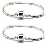 (Two) 2 Beautiful Silver Plated Snake Chain Classic Bead Barrel Clasp Bracelet for Beads Charms. Available All Size Used Drop Down Menu! (7.5 Inches) thumbnail