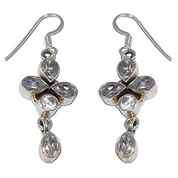 Women Fashion Sterling Silver Zircon Drop Earrings 1.5 Inches