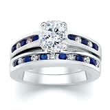 2.00 CT CUSHION DIAMOND W ROUND BLUE SAPPHIRE RING SET