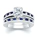 Jewelry : 2.75 CT CUSHION DIAMOND W ROUND BLUE SAPPHIRE RING SET