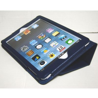 iPad mini ケース／アイパッド ミニ／スタンドＢ型／合皮製／牛皮模様／ダークブルー／濃青色