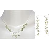 Earring and Necklace Sterling Silver Peridot Gemstone Jewelry (gnklcs329)