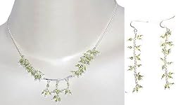 Earring and Necklace Sterling Silver Peridot Gemstone Jewelry (gnklcs329)