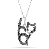 10k White Gold Black Diamond Cat Pendant (1/2 cttw), 18