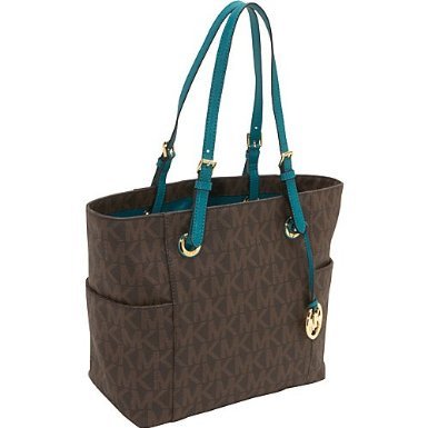 MICHAEL Michael Kors Jet Set Item EW Signature Tote BROWN/AQUA