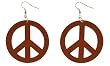 LargePeace Sign Earrings - Round Coconut 2 Inch Diameter - Light Brown