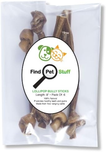 8" All Natural Lollipop Bully Sticks Dog Chews (6-pack)