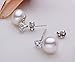 Women White 8-9mm Freshwater Pearl Cubic Zirconia Stud Earrings 925 Sterling Silver by Joyfulshine