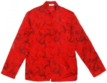 GoodOrient Men's Chinese Red Festival Shou Icon Silk Brocade Jacket Size US S China red
