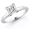14k White Gold 1.00 Carat Princess Cut Solitaire Diamond Engagement Ring - (G-H;SI1-2)