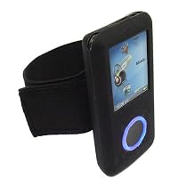 Accessory Bundle Kit for Sandisk Sansa E200, E250, E260, E270, E280, E200r, E250r, E260r, E270r, E280r Mp3 Music Player- Soft Flexible Black Silicone Skin Cover Case with Armband + Premium Reusable LCD Screen Protector with Lint Cleaning Cloth