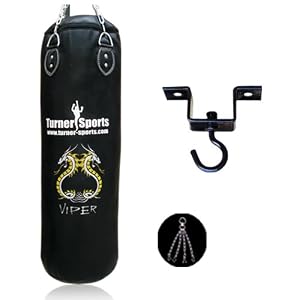 Kickboxing Rexion Punch Bag Filled With Free Chrome Plated Chain And Heavy Duty Metal Punchbag Ceiling Hook With Complete Fitting Artificial Leather Black 3 Feet