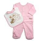 Baby Girl Set with Bib, Bear Pattern (Pink)