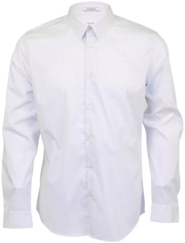 Calvin Klein Men's Sportswear Long Sleeve Dress Shirt (2XL, White Stripe)