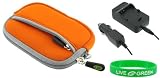 2n1 - Neoprene (Orange) Sleeve Case and NP-45 AC/DC Charger for Fujifilm FinePix Z30 Digital Camera Violet