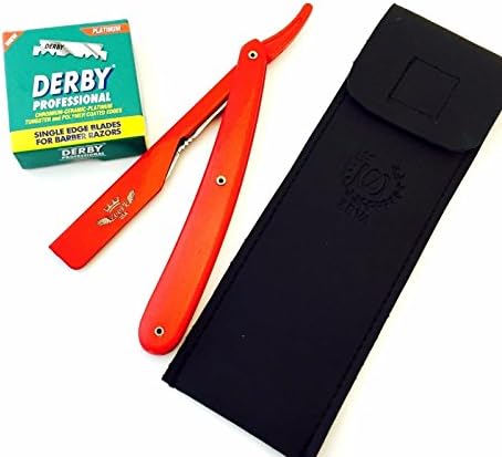 MEN SHAVING RAZOR HOLDER PROFESSIONAL BARBER SALON VINTAGE KNIFE SHAVETTE STRAIGHT EDGE CUT THROAT SHAVING KNIFE NAVAJA RASURAR RASOI RASIERMESSER + 100 DERBY FREE REPLACEMENT BLADES FULL RED