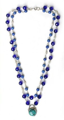Pearl and lapis pendant necklace, 'Ocean Moods'
