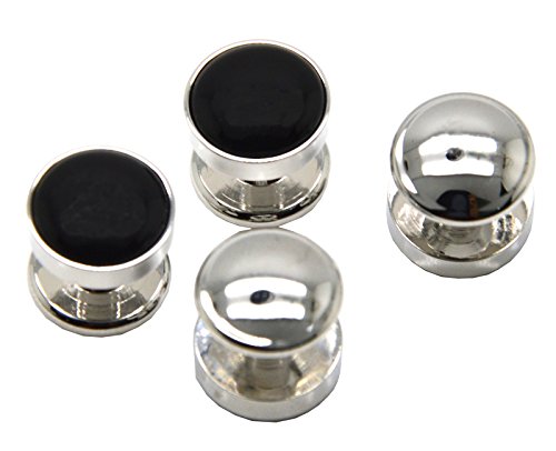 Okones 4pcs round agate black tuxedo cufflinks studs cu…