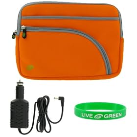 Acer Aspire One AOA150-1505 8.9-Inch Netbook Sleeve Case and Car Charger - Neon Green Tri-Pocket