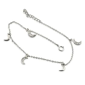 TrendToGo Sterling Silver Moon Charms CZ Anklet
