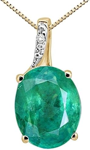 3.00Ct Oval Shaped Lab Created Emerald and Diamond Pendant in 10K Gold