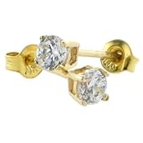 14K Gold 0.10 Carat Size (3 mm ea) Brilliant Cut Basket Set CZ Stud Earrings
