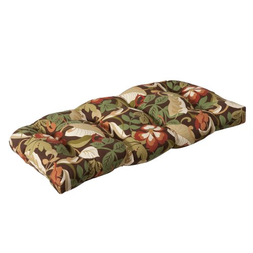 Pillow Perfect Outdoor Brown/Green Tropical Wicker Loveseat Cushion