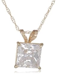 10k Gold Princess-Cut Solitaire Pendant Made with Swarovski Zirconia (1 cttw), 18"