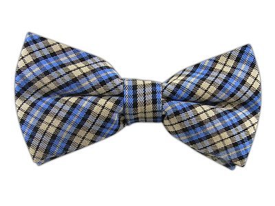 100% Cotton Light Blue and Khaki Bababooey Plaid Self-Tie Bow Tie