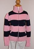Ralph Lauren Girls Puff Sleeve Zip Front Striped Sweater