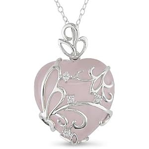 Silver 12ct Rose Quartz and White Topaz Pendant by Amour