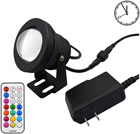 GREXISTAR 10W AC DC 12V-24V Newest Design Timing Setting RGB Magic Colorful Underwater LED Flood Light Bulb IR Remote with US Plug for Landscape Fountain Pond (Black)