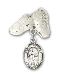 Sterling Silver Baby Badge with St. Zachary Charm and Baby Boots Pin