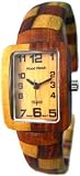 Tense Wood Watch Inlaid Multicolored Cuff Square Face L8203I