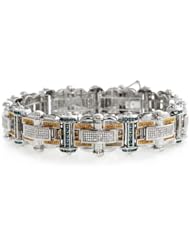 5.50 CT, White & Yellow & Blue Round Brilliant Diamond Bracelet Micro-pave & Channel Setting in 14K White Gold
