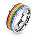 Jinique STR-0041 Stainless Steel Rainbow Rubber Striped Band Ring; Comes Box (11)