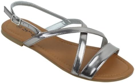 Women Roman Gladiator Fashion Summer Sandals Flats Shoes #DT2225 (8, Pewter)