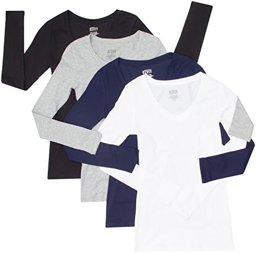 4 Pack Active Basic Women's Basic V-Neck Tee Large Black, White, Navy, H Gray