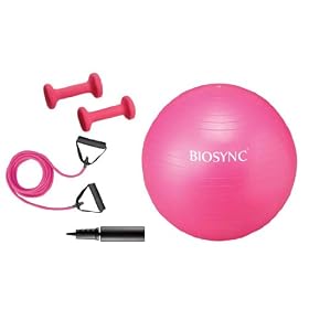 Biosync 65cm Gym Ball w/ Pump, Resistance Bands & 1KG Dumbbell Set