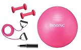 Biosync 65cm Gym Ball w/ Pump, Resistance Bands & 1KG Dumbbell Set, Pink