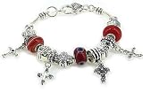 Cross & Evil Eye Theme Designer Style European Bead Charm Bracelet in Silver Foil Gift Box