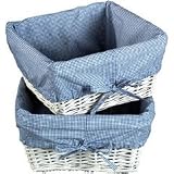 White color basket with navy gingham liners - Set of 2