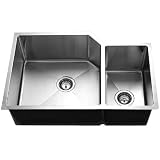 Houzer HDR-3015 Homestead 32-1/2-by-20-3/4-Inch 80/20 Double Bowl Undermount Stainless Steel Sink with Right Side Prep Sink